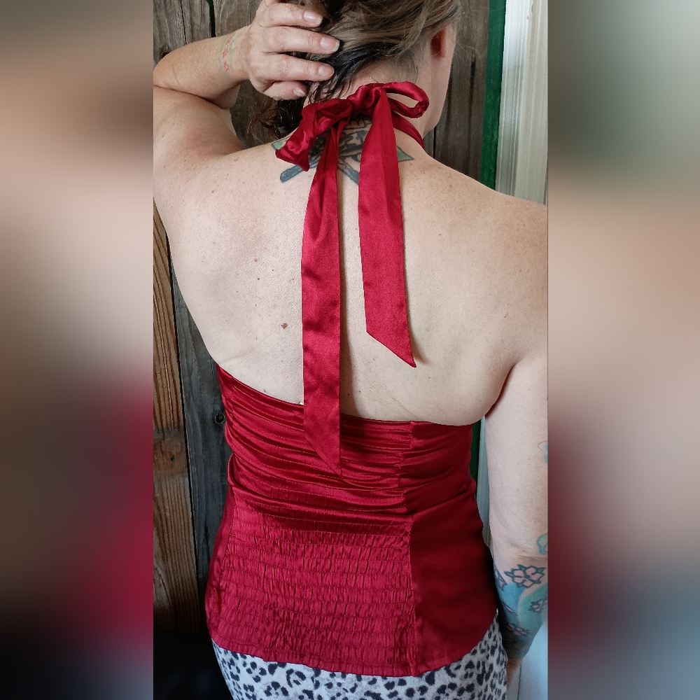 Bebe Red Button Down Ruffled Blouse - image 2